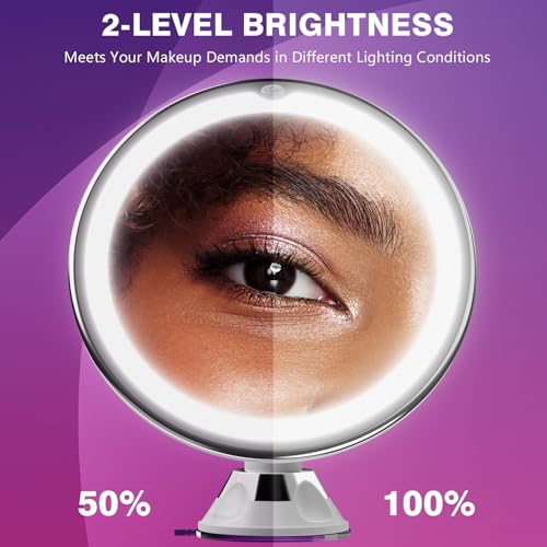 Auxmir 2025 Upgraded 30X Magnifying Mirror with Light, Makeup Mirror with 2-Level Lights, Vanity Mirror with Power Suction Cup and Tweezers, 360¡Æ Swivel, Portable Bathroom Mirror for Home Travel