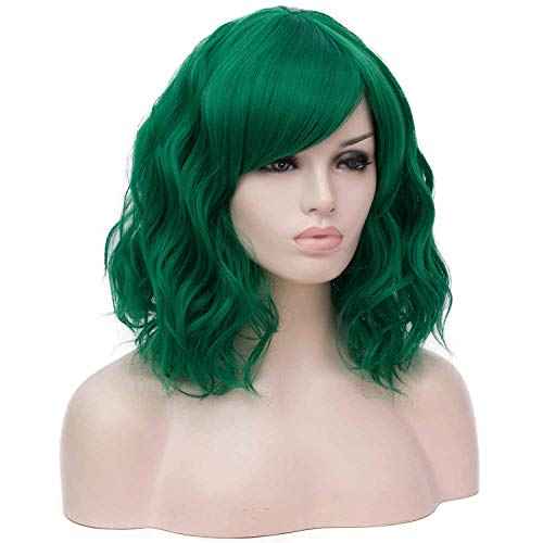 Mildiso Dark Green Wigs for Women Short Curly Wavy Bob Wig with Bangs Cute Synthetic Wig for Daily Party M073