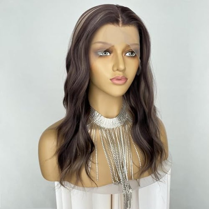 Auburn Brown Wigs Highlight Ash Blonde 13x4 Lace Front Wig Body Wave 4/27 Piano Color 18Inch Synthetic Fiber Pre Plucked Hairline for Women