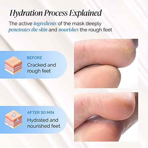 PLANTIFIQUE Korean Foot Mask with Shea Butter 4 Pairs box for Dry & Cracked Feet | Hydrating Socks for Soft Heels | Intense Moisturizing and Repairing Dry Rough Skin | Foot Spa | Happy Feet Mask