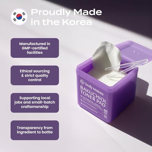 Body Restore Bakuchiol Toner Pads ? Christmas Stocking Stuffers, White Elephant, Korean Skin Care, Face Wipe with Niacinamide & Hyaluronic Acid, Travel Essentials, Birthday Gifts for Women, Men