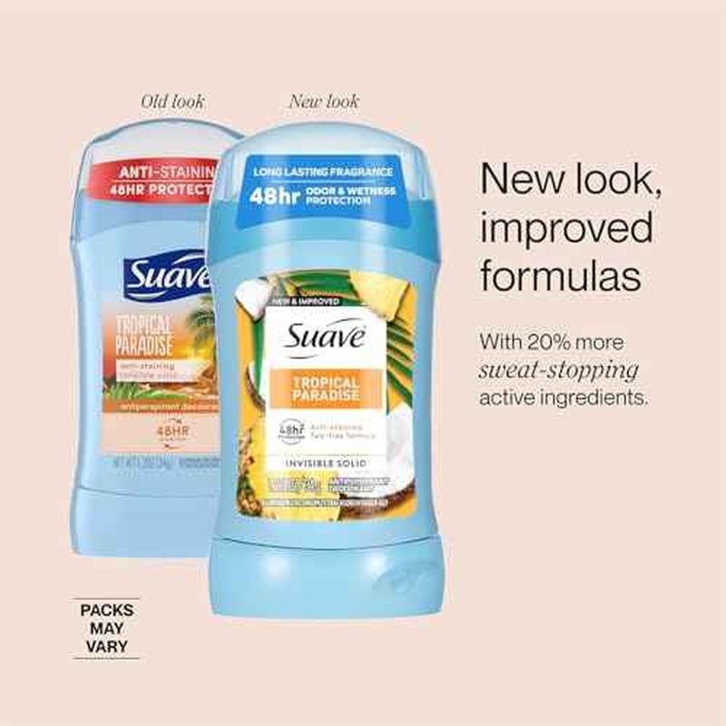 Suave Antiperspirant Deodorant for Women, Tropical Paradise 2-Size Variety Pack ? Anti-Staining Invisible Solid, Talc-Free (2 Piece Set)
