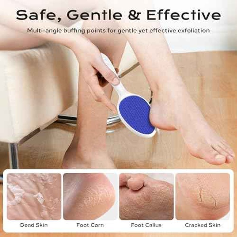 Foot File, Nano Glass Foot File Callus Remover with Handle, 2-in-1 Foot Scrubber Dead Skin Remover, Gentle Exfoliation Foot Buffer Pedicure Tools for Feet-Blue