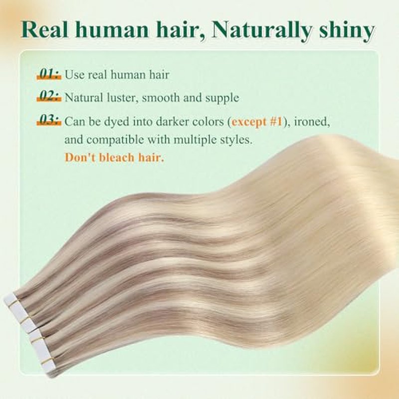 Easyouth Human Hair Extensions Tape in Blonde Ombre Tape in Hair Extensions Human Hair Ash Blonde Balayage Platinum Blonde Hair Extension Tape ins Daily Wear 22Inch 20pcs 50g Seamless Hair Extension