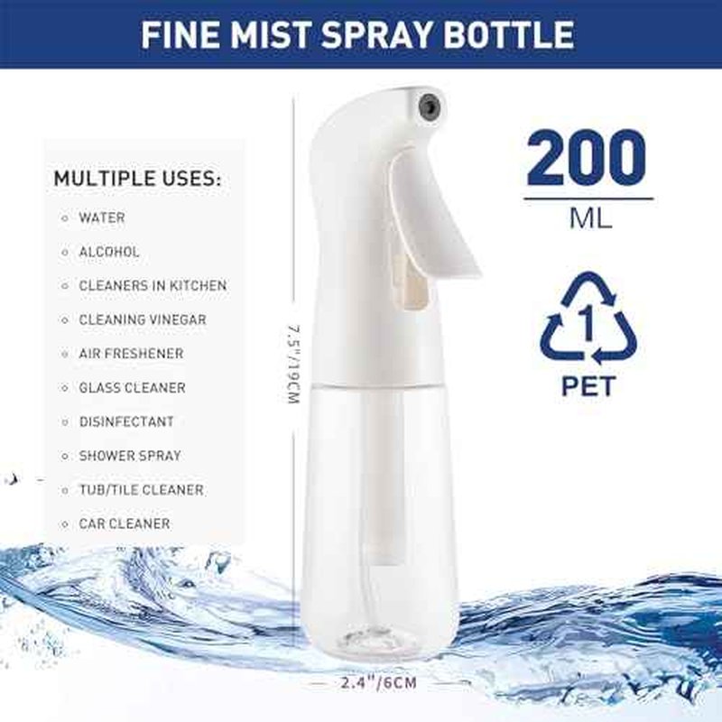 TANSHINE Continuous Spray Bottle for Hair,Ultra Fine Mist Water Hair Spray Bottles,Mister Spray Bottle,Refillable Plastic Sprayer for Hairstyling, Cleaning,Alcohol, Plants, Salons,6.8oz/200ml,Clear