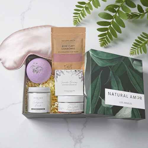 Natural Amor Spa Gift Set for Women 6 PCS? Relaxation Kit with Handmade Soap, Bath Bombs, Candle, Christmas Gift Box for Her, Self Care Birthday Gifts