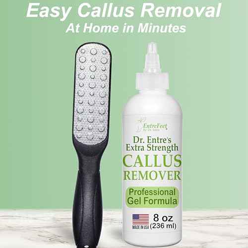 Callus Remover Gel & Double-Sided Foot File: 8 oz Extra Strength Callus Remover for Feet, Foot Callus Remover Care, Pedicure Tools Supplies, Spa Kit, Dead Skin Scrubber