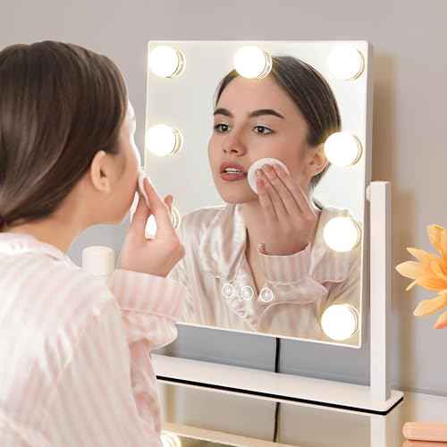 Vanity Mirror with Lights,Lighted Vanity Mirror with 9 Dimmable Bulbs for Dressing Room & Bedroom,3 Color Lighting,Modes Detachable 10x Magnification 360¡ÆRatation(White)