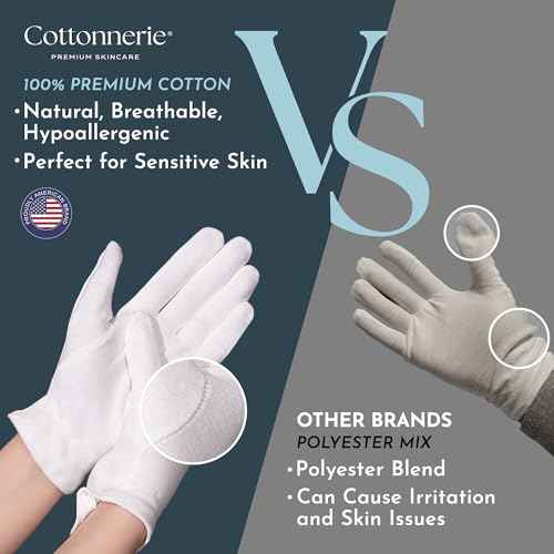 1 Pair Cottonnerie Cotton Gloves for Dry Hands Sleeping, Moisturizing Gloves Overnight, Hand Moisturizer Gloves, Moisture Gloves for Dry Hands Overnight, Sleeping Gloves, Eczema Gloves, Medium