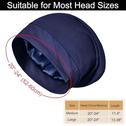 Satin Bonnet for Sleeping Night Cap, Adjustable Satin Lined Silk Bonnets Sleep Cap for Curly Hair Braids Beanie Black Women