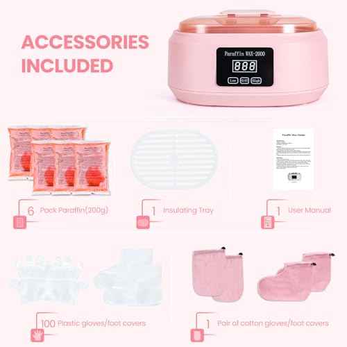 Paraffin Wax Machine for Hand and Feet - 3500ml Hot Wax Hand Wax Machine with 6 Pcs Paraffin Bath Wax, Auto-time and Keep Warm Paraffin Hand Wax Machine(Pink)