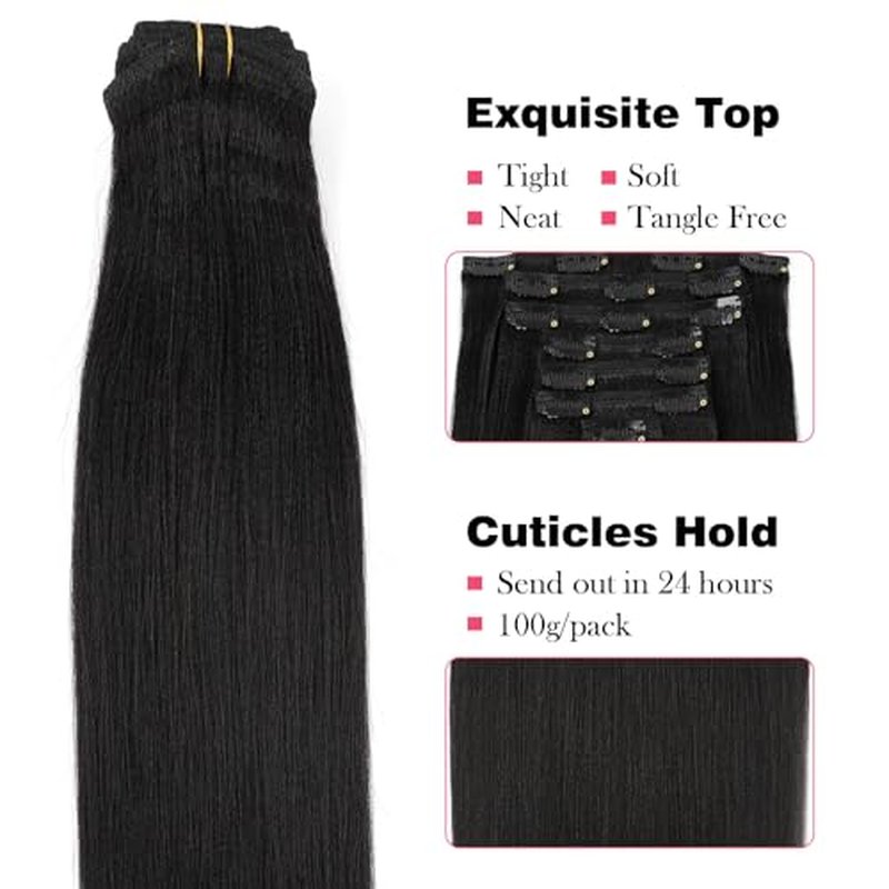 Sassina Italian Light Yaki Straight Clip in Human Hair Extensions Real Remy Double Wefts Clip in Hair Extensions for Black Women 120 Grams 7 Pieces With 17 Clips YS 12 Inch