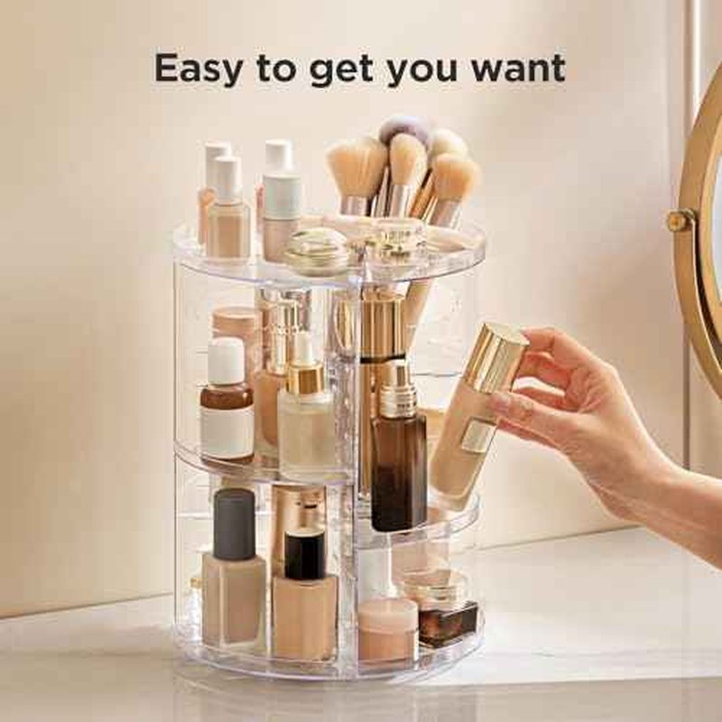 HBlife 360 Rotating Makeup Organizer Adjustable Carousel Small Capacity Revolving Perfume Organizer Skincare Organizers Cosmetic Storage Spinning Holder for Vanity, Clear