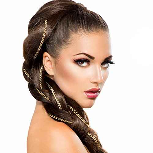 PAGOW 9Pcs Hair Clips Set - Multi-Strand Gold Head Chain, Tassel Ponytail Holders for Women and Girls, Nightclub Christmas Thanksgiving Party Accessory