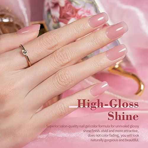 RARJSM Nude Gel Polish Sheer Rose Pink Gel Nail Polish Clear Pink French Manicure Nude Pink Jelly Nail GelPolish Varnish Curing Requires 1pcs 15ml LED UV Gel Soak Off for Home Salon Nail Art DIY