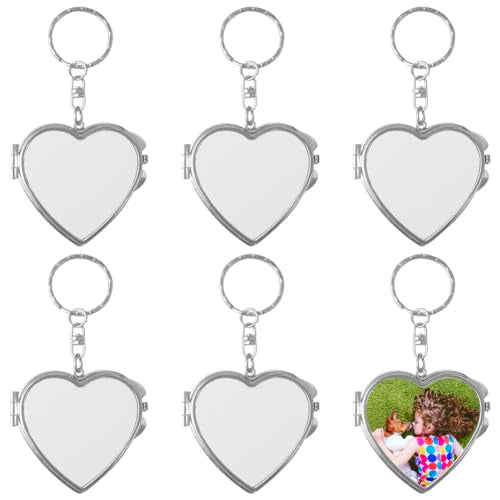 6 Pcs Sublimation Blank Pocket Makeup Mirror Keychains Double Sided Blank Compact Mirror Cosmetic Mirror Key Chain