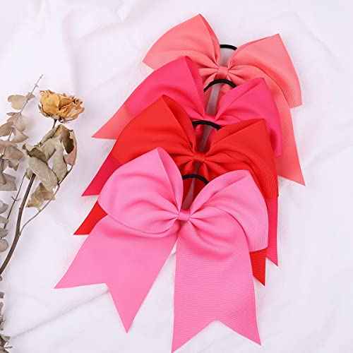 WillingTee 20Pcs 8" Large Cheer Bows for Girls Ponytail Holder Grosgrain Ribbon Cheerleading Bows Elastic Hair Tie Bands for Baby Girls School Colleage Teens Senior Cheerleader
