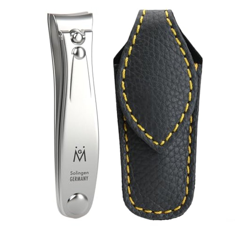 GERMANIKURE Professional Large Nail Clipper (8 cm) - FINOX Surgical Stainless Steel Manicure and Pedicure Tools in Leather Case- Ethically Made in Solingen Germany - 4712 - Travel Size Nail Care