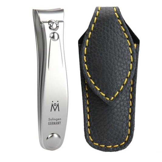 GERMANIKURE Professional Large Nail Clipper (8 cm) - FINOX Surgical Stainless Steel Manicure and Pedicure Tools in Leather Case- Ethically Made in Solingen Germany - 4712 - Travel Size Nail Care