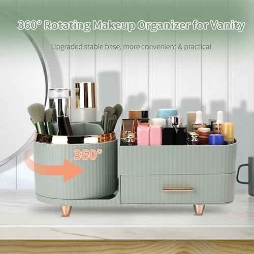 Makeup Organizer for Vanity, Cosmetic Display Case with Drawers, Fits Makeup, Skincare Products, Brushes, Lipsticks, and Other Accessories, Versatile Storage Solution (Green)