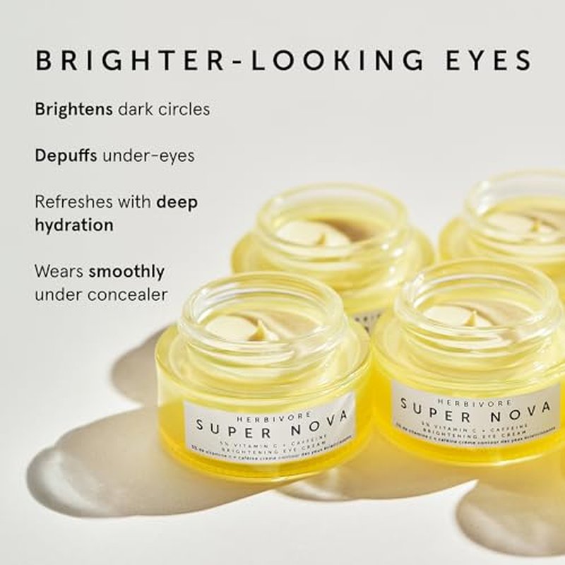 HERBIVORE Super Nova 5% THD Vitamin C + Caffeine Brightening Eye Cream | Targets Dark Circles & Puffiness | Vegan, Plant-Based, Cruelty-Free,15 mL / 0.5 oz