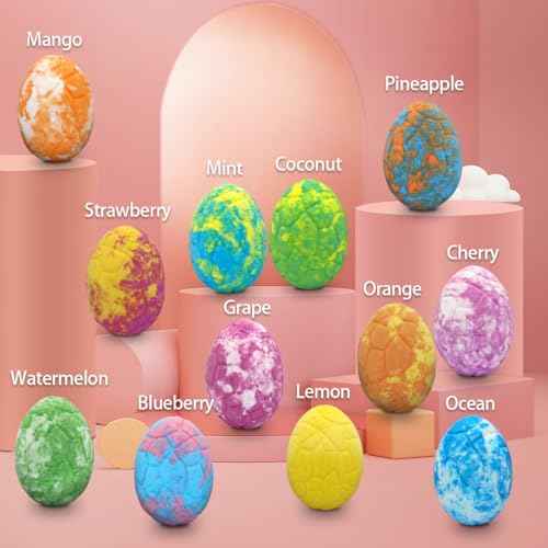 Easter Bath Bombs for Kids with Surprise Toys Inside - Perfect Basket Stuffers, 12Pcs Dino Egg Bath Bombs Gift Set, Gentle and Kids Safe Bubble Bath for Birthday Girls Boys