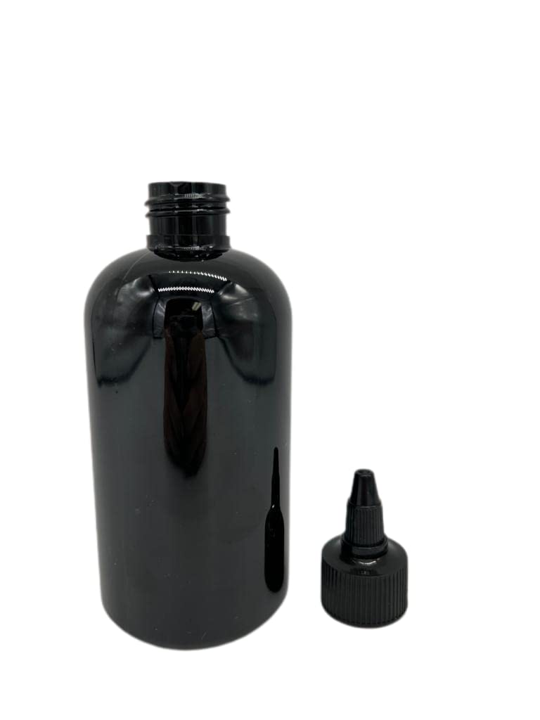Natural Farms 8 oz Black Boston Plastic Bottles -12 Pack Empty Bottle Refillable - BPA Free - Essential Oils - Aromatherapy | Black Twist Top Cap - Made in the USA