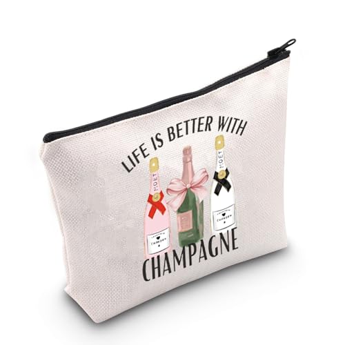 TGBJE Champagne Lover Gifts Life is Better With Champagne Makeup Bag Girls Wine Trip Gift Bachelorette Party Zipper Pouch (Life Champagne bag)