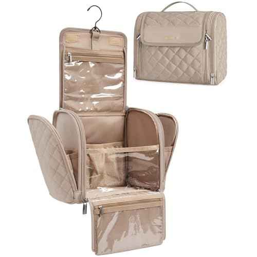 BAGSMART Makeup Bag for Women with Hanging Hook, Large Portable Capacity Water-resistant Organizer Travel Case for Toiletries and Cosmetics, Brown