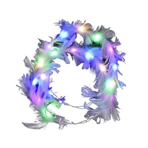 6 Pack Flower Crown, Feather Crown Headband Luminous with 10 LED Lights, Light Up Headdress with Color Changing LED Lights, Cute Flashing Decor Hair ?Accessories for Girl Women Wedding Festival Party