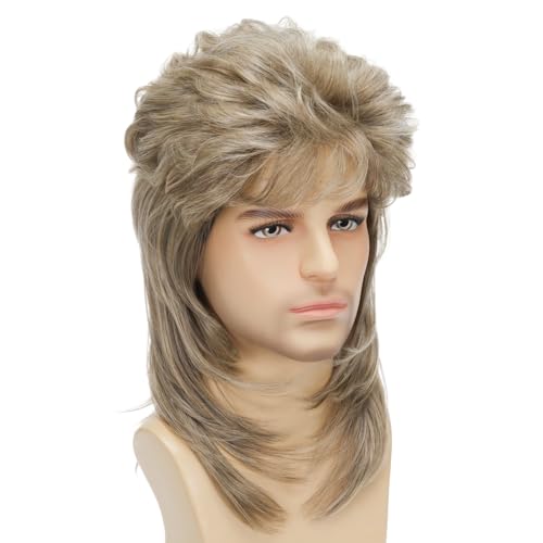 Mullet Wig Blonde 80s Men Wig,Punk Rocker Hair Party Daily Halloween Costumes Long Wigs