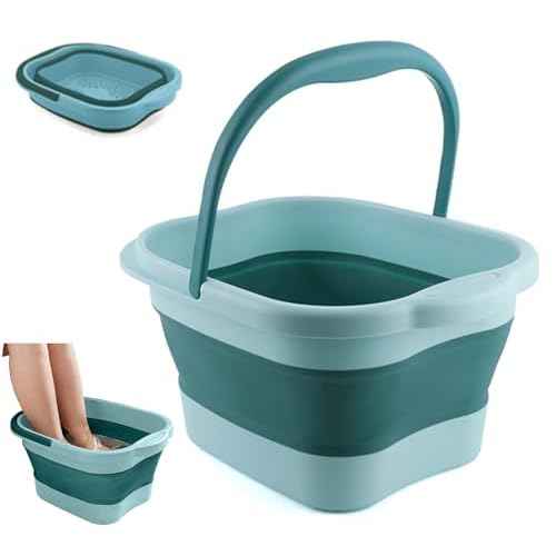 Collapsible Foot Bath Soak Tub with Handle, Plastic Foldable Feet Spa Soaking Basin Bucket with Massager Acupoint for Washing, Pedicure Foot Care Bathtub Bowl Tools for Pain Relief, Green