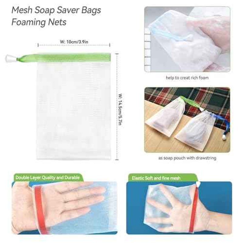 10PCS Mesh Soap Bag, Exfoliating Soap Saver Pouch, Foam Net Soap Saver, Soap Bag Soft for Shower with Drawstring