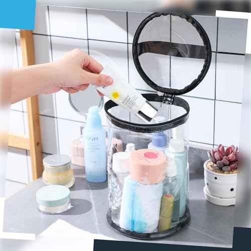 Clear Lotion Bag for Toiletry Cylinder Makeup Bag Heavy Duty Sunscreen Travel Organizer Pouch Waterproof Cosmetic Bag with Handle Zipper Gift for Christmas Beach Pool Airport Women(Black)