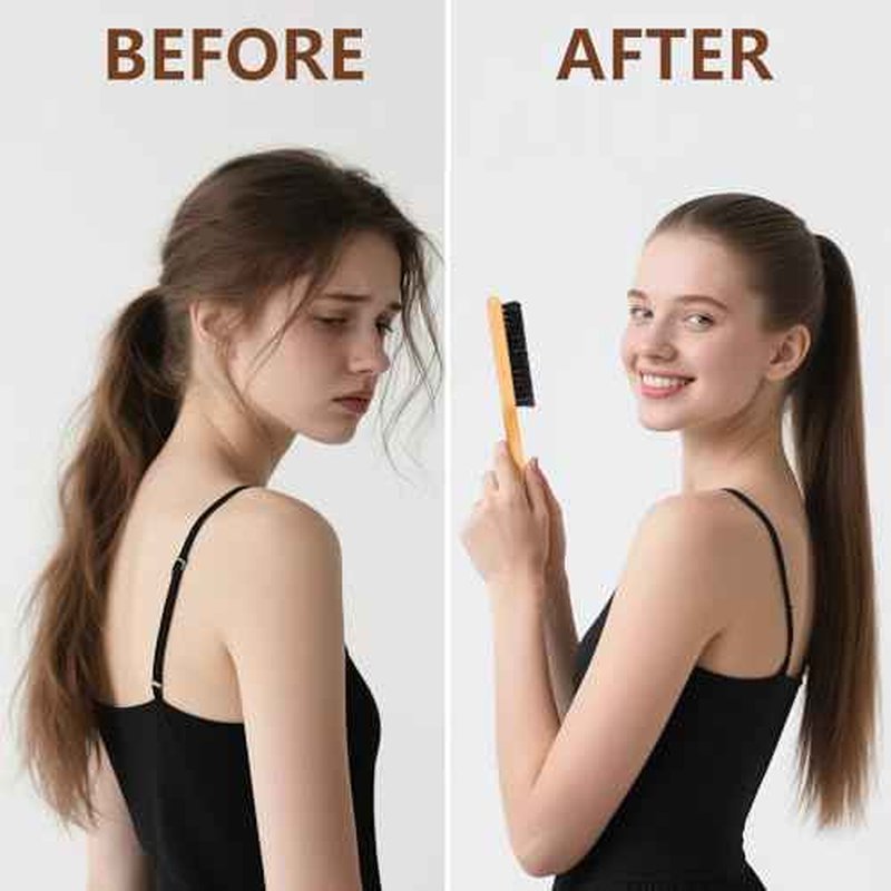 Boar Bristle Slick Back Hair Brush for Smooth Flyaways, Frizz, Sleek Ponytail, Buns and Edge Baby Hair, Teasing | Gel Comb Styling Accessories for Girls, Kids and Women