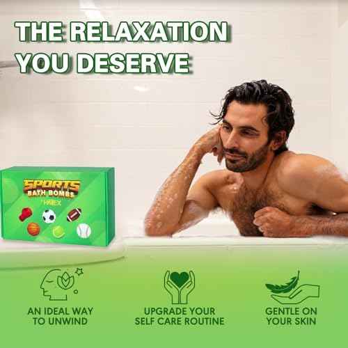 Sports Themed Bath Bombs Gift Set ? 6 Piece Novelty Fizzy Balls with Basketball, Tennis, Baseball, Soccer, Football & Boxing ? Fun Spa Kit for Kids, Teens, Men & Women ? Self Care & Relaxation