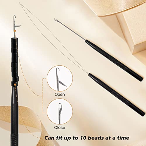 NEWISHTOOL Hair Extension Tool Kit - Silicone Micro Beads, Stainless Steel Beads Plier, Metal Bead Threader and Needle Pulling Hook for Beading Hair Extensions, Girls Cosplay Party Hair Styling Tool
