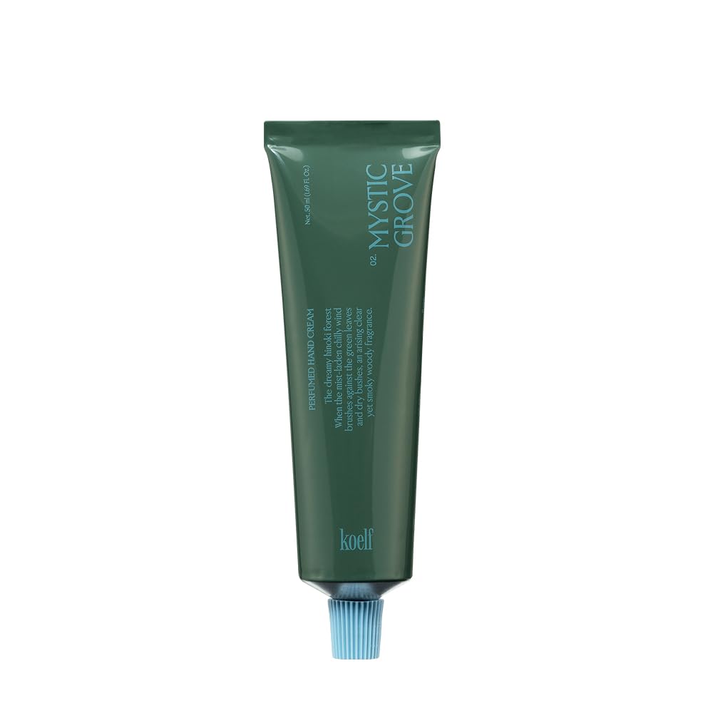 Koelf Perfumed Hand Cream No.2 Mystic Grove 50ml (1.69 fl. oz.) - Hand Moisturizer for Dry Skin with Urea, Lactobacillus Complex, Centella Asiatica, Hinoki Scented Soothing Hand Cream