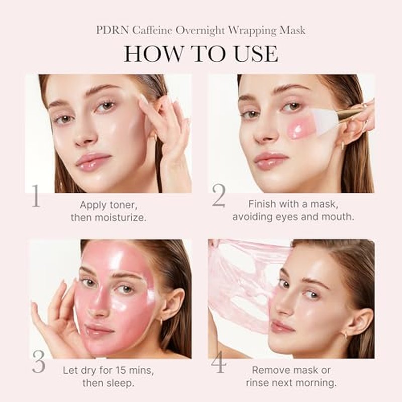 Medicube Pink Glow Wrapping Mask Duo | Collagen & Caffeine Peel-Off Facial Masks with Brush - Overnight Treatment