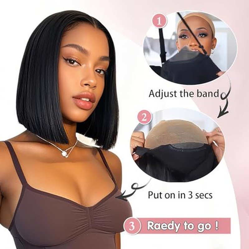 Bob Wig Human Hair 14 Inch Glueless Wigs Human Hair Pre Plucked Pre Cut 6¡¿4 HD Lace Front Wigs for Women 180% Density Short Straight Wig Ready to Wear