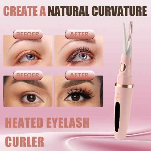 Heated Eyelash Curlers - 2 in 1 Clip- Type Heated lash Curler Best Seller Electric Eyelash Curler LED Display 3 Temp Settings for Makeup Tools USB Rechargeable Natural Curling 24H Long Lasting-Pk C1D