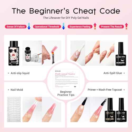 Morovan Poly Gel Nail Kit: All-in-One Beginners Practice Set With Mini Lamp & Slip Solution For DIY Nail Extension Gel Kit Starter At Home User Friendly & Salon Results Path From Beginners To Master
