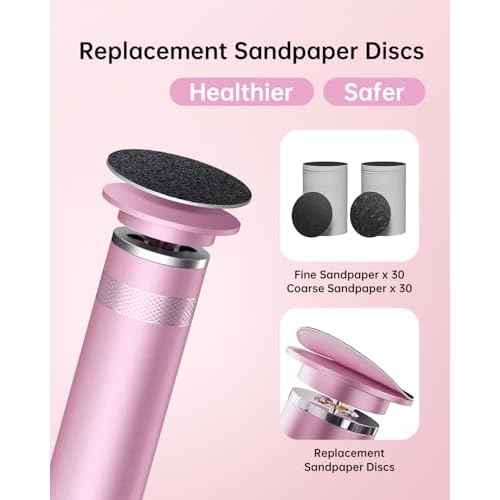 Electric Foot Callus Remover, Upgrade Electric Foot File Callus Remover for Feet, Adjustable Speed Foot File with 60 Pcs Sandpaper Discs, Foot Scrubber for Cracked, or Tough Skin and Calluses, Pink