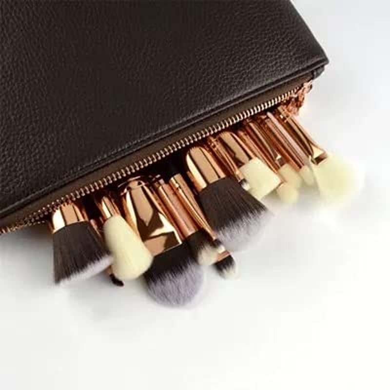 15-Piece Rose Gold Makeup Brush Set - Natural Hair Brushes with Premium Travel Bag