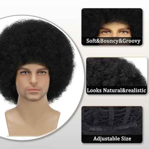 Afro Wig for Men Short Fluffy Hair 70s Rock Disco Wigs for Male,Rocker Costume Mens Wigs Natural Looking Synthetic Hair for Halloween Party Daily Use