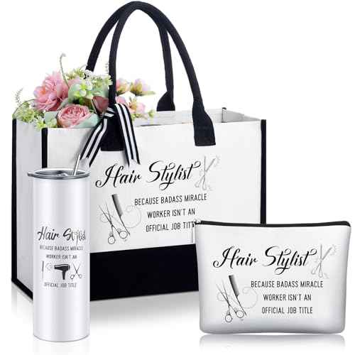 Sieral 3 Pcs Women Hairstylist Gift Set for Hairdresser Tote Bag Makeup Tumbler