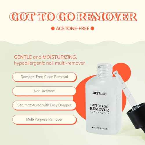 Heyhae Got To Go Remover - Semi-Cured Gel Nail Strip Remover | Non-drying Hypoallergenic Solution | Gentle and Moisturizing Acetone Free Formula
