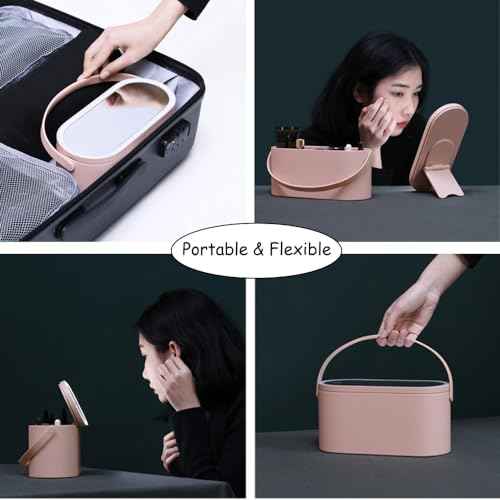 Travel Makeup Box with LED Lighted Mirror, Multi-purpose Cosmetics Box Carrying Case Women's Dat Gift, White, Travel Size (Instruction included)