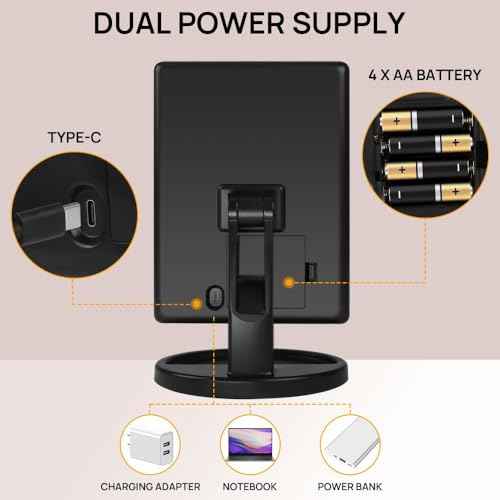 Lighted Makeup Mirror with Lights 16 Led Vanity Makeup Mirror with Adjustable Brightness and 180 Degree Rotation Touch Screen Dual Power Supply Gifts for Teens Girls Women