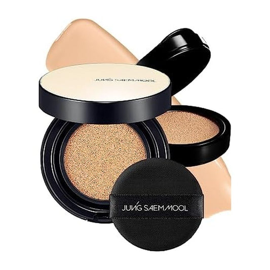 JUNG SAEM MOOL Essential Skin Nuder Longwear Cushion 0.98 Fl Oz (Light), Refill Included, 24H Lasting Cushion Foundation with High Coverage, Semi-Matte Natural Finish, Korean Foundation Makeup